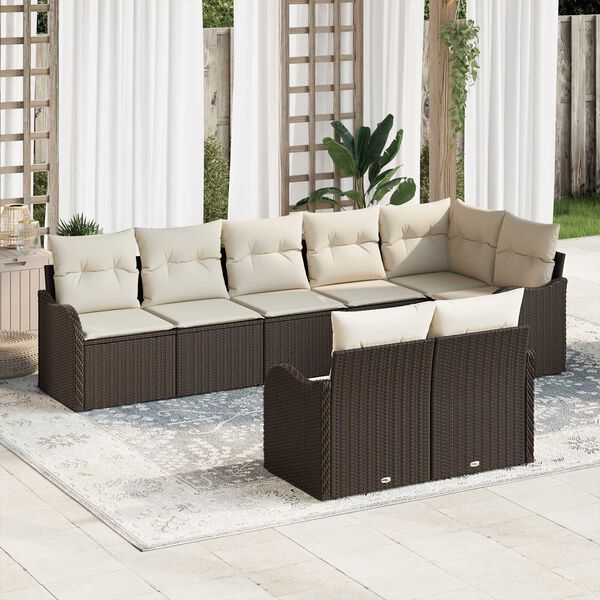 vidaXL Set de canapele pentru grădină 8 pcs maro și alb Rattan poli