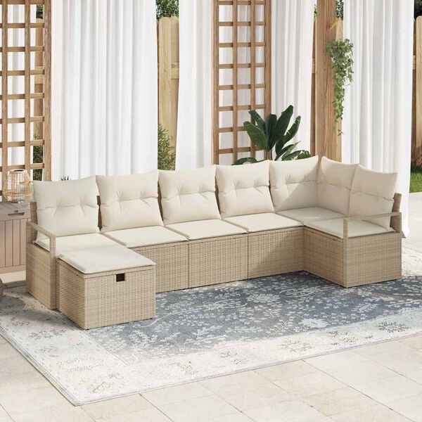 vidaXL Set de canapele pentru grădină cu pernă 7 pcs Bej Rattan poli