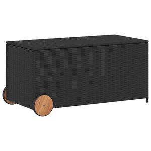 vidaXL Ladă depozitare de grădină cu roți, negru, 190 L, poliratan
