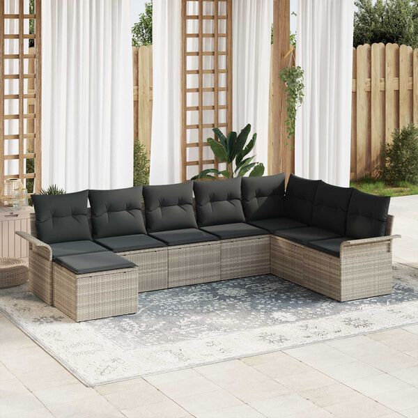 vidaXL Set de canapele pentru grădină 8 pcs Gri deschis Rattan poli