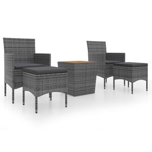 vidaXL Set mobilier grădină, 5 piese, gri, poliratan și lemn acacia