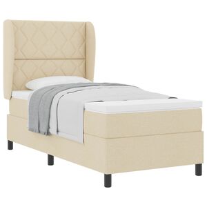 vidaXL Pat cu arcuri cu saltea cu headboard Crem 100 x 200 cm țesătură