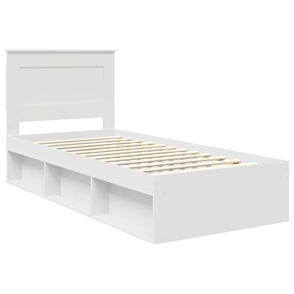 vidaXL Cadru de pat cu headboard Alb 100 x 200 cm Lemn de pin masiv