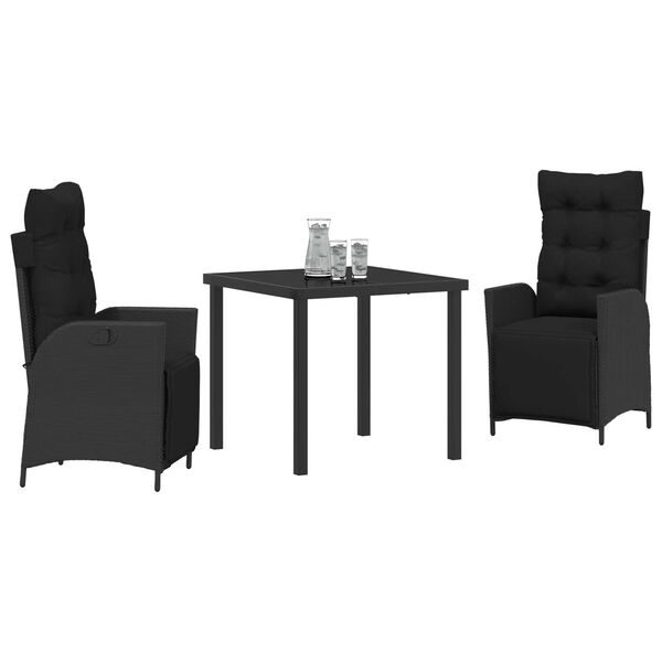 vidaXL Set de masă pentru grădină cu pernă 3 pcs Negru poliratan