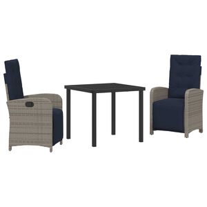vidaXL Set de masă pentru grădină cu pernă 3 pcs Gri poliratan