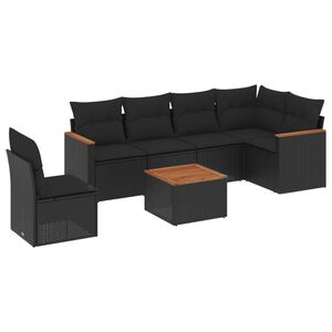 vidaXL Set canapele de grădină cu perne, 7 piese, negru, poliratan