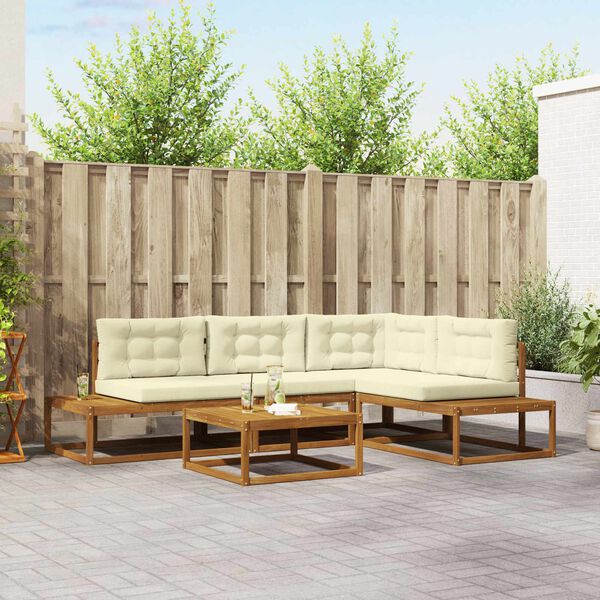 vidaXL Set de canapele de exterior 5 Bucată Natural și Crem