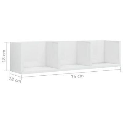 vidaXL Raft de perete CD-uri, alb extralucios, 75 x 18 x 18 cm, PAL