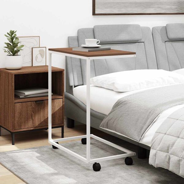 vidaXL Măsuță laterală cu roți, alb, 55x35x70 cm, lemn prelucrat