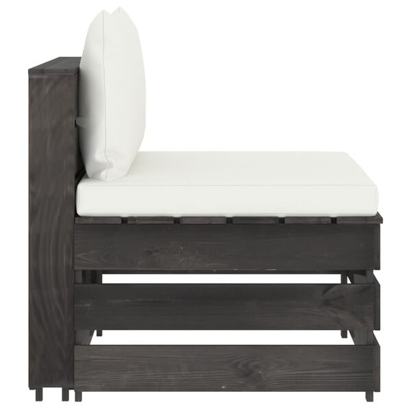 vidaXL Canapea de grădină cu 3 locuri, cu perne gri, lemn tratat