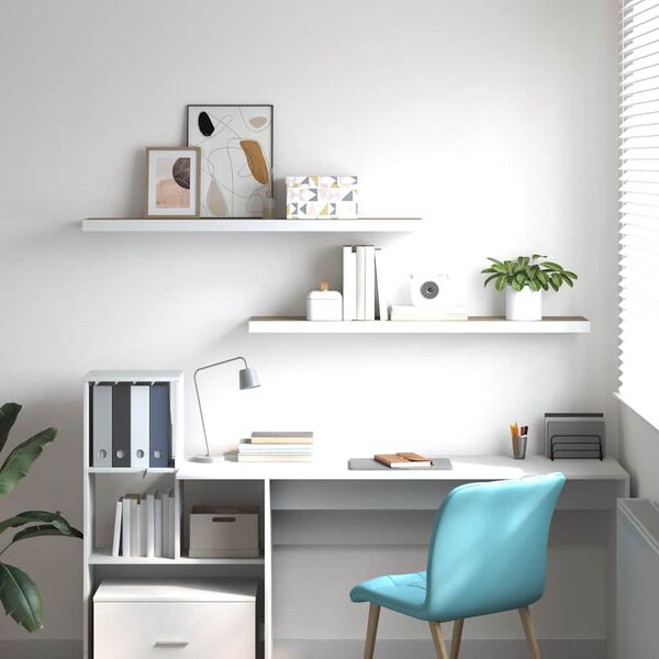 vidaXL Rafturi perete suspendate 2 buc. stejar/alb 120x23,5x3,8 cm MDF