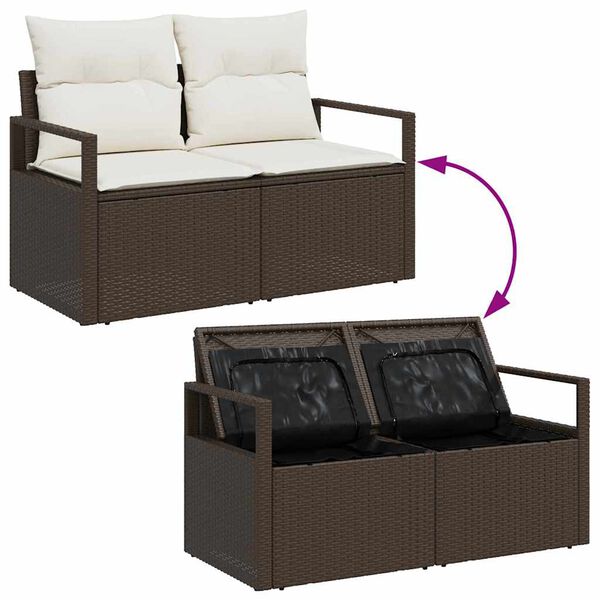 vidaXL Set de canapele pentru grădină cu pernă 9 pcs Maro Rattan poli