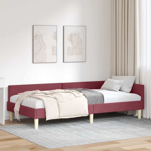 vidaXL Cadru de pat colțar cu headboard Roșu Vin 90 x 190 cm țesătură