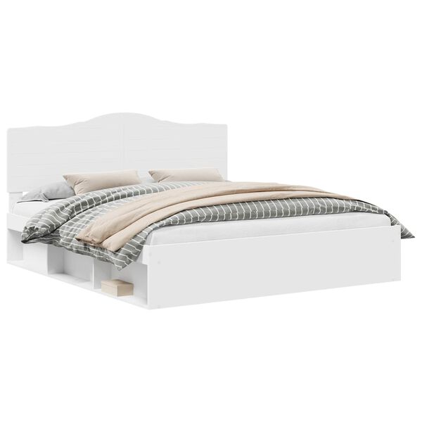 vidaXL Cadru de pat cu headboard Alb 180 x 200 cm Lemn de pin masiv