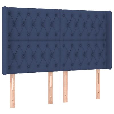 vidaXL Tăblie de pat cu LED, albastru, 163x16x118/128 cm, textil