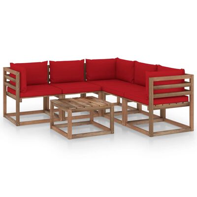 vidaXL Set mobilier de grădină, perne roșii, 6 piese, lemn pin tratat