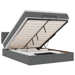 vidaXL Pat otoman cu saltea și LED-uri țesătură gri închis 140x200 cm