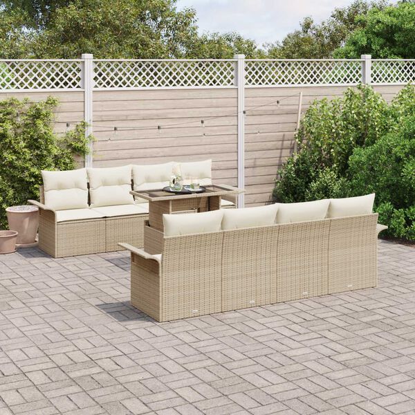 vidaXL Set de canapele pentru grădină cu pernă 9 pcs Bej Poli Rattan