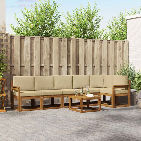 vidaXL Set de canapele de exterior cu pernă 7 pcs Natural și Bej