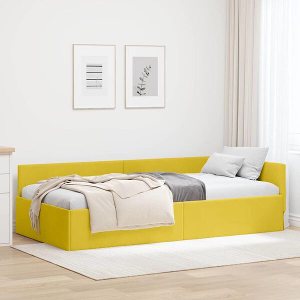 vidaXL Cadru de pat colțar cu headboard Galben 100 cm x 200 cm Catifea