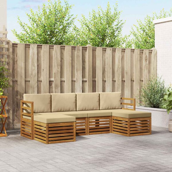 vidaXL Seturi de canapele 6 pcs Natural și Bej Lemn Solid de Acacia
