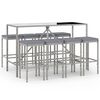 vidaXL Set mobilier bar de grădină, cu perne, 9 piese, gri, poliratan