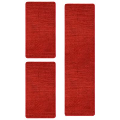 vidaXL Covoare de pat lățoase, 3 buc., roșu, fibră înaltă