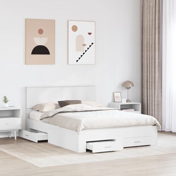 vidaXL Cadru de pat cu headboard Alb 140 x 200 cm Lemn compozit
