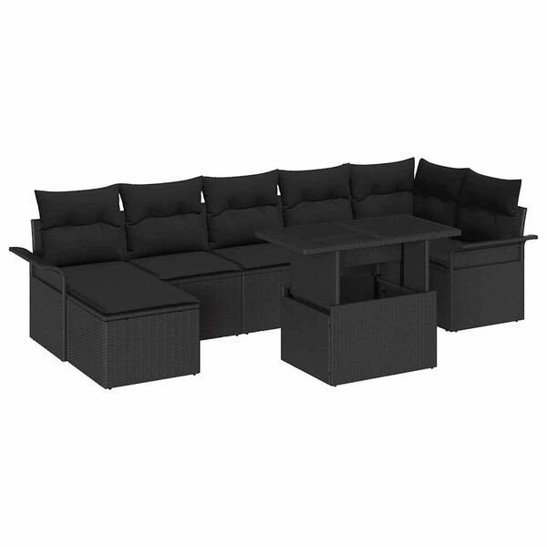 vidaXL Set de canapele pentru grădină cu pernă 8 pcs Negru Rattan poli