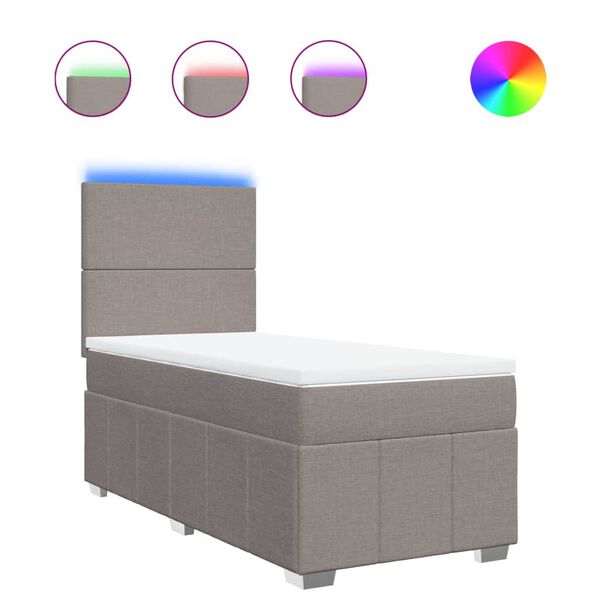 vidaXL Pat box spring cu saltea, gri taupe, 90x200 cm, textil