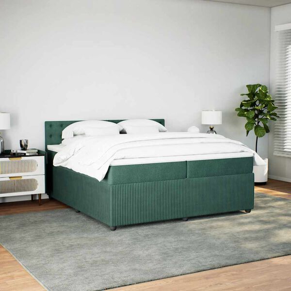 vidaXL Pat box spring cu saltea, verde &icirc;nchis, 200x200 cm, catifea
