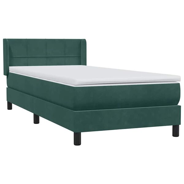 vidaXL Pat box spring cu saltea, verde &icirc;nchis, 80x210 cm, catifea