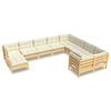 vidaXL Set mobilier grădină cu perne crem, 10 piese, lemn de pin