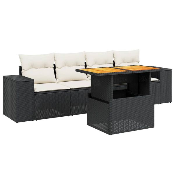 vidaXL Set mobilier de grădină cu perne, 5 piese, negru, poliratan