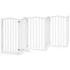 vidaXL Poartă c&acirc;ini pliabilă cu ușă, 6 panouri, alb, 300 cm, lemn plop