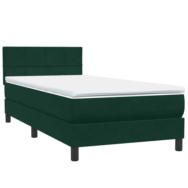 vidaXL Pat box spring cu saltea, verde &icirc;nchis, 90x210 cm, catifea