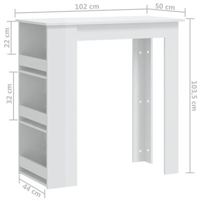 vidaXL Masă de bar cu raft depozitare alb extralucios 102x50x103,5 cm