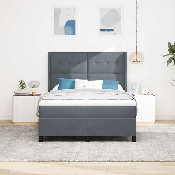 vidaXL Pat cu arcuri cu headboard Gri &icirc;nchis 160 x 200 cm Catifea