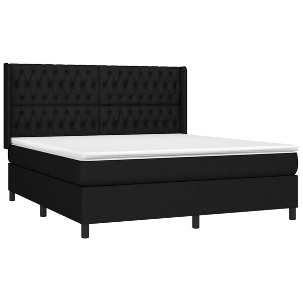 vidaXL Pat box spring cu saltea, negru, 180x200 cm, catifea