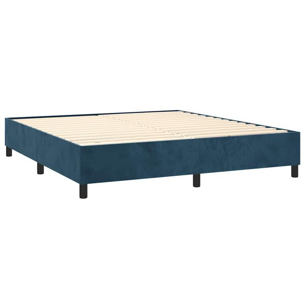 vidaXL Pat box spring cu saltea, albastru &icirc;nchis, 160x200 cm, catifea