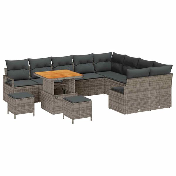 vidaXL Set de canapele pentru grădină cu pernă 12 pcs Gri Rattan poli