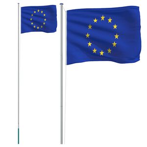 vidaXL Steag Europei și st&acirc;lp din aluminiu, 6,08 m