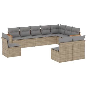 vidaXL Set canapele de grădină, 10 piese, cu perne, bej, poliratan