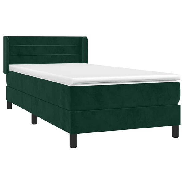 vidaXL Pat box spring cu saltea, verde &icirc;nchis, 90x190 cm, catifea