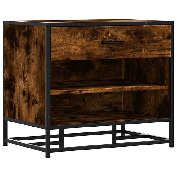 vidaXL Bancă pentru pantofi, stejar afumat, lemn prelucrat și metal