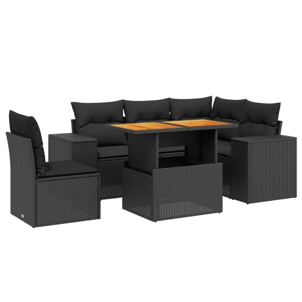 vidaXL Set mobilier de grădină cu perne, 6 piese, negru, poliratan