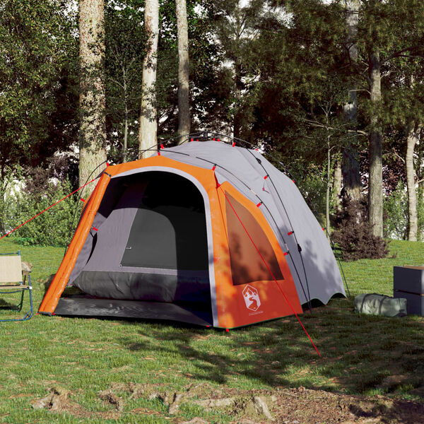 vidaXL Cort camping cupolă 3 persoane, gri/portocaliu, setare rapidă