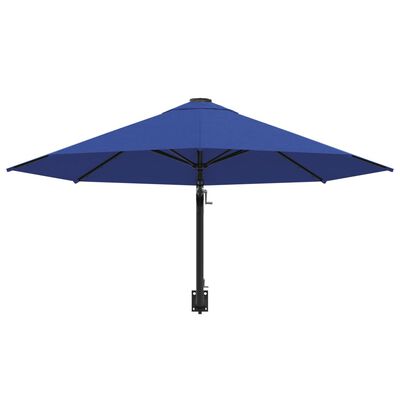 vidaXL Umbrelă de soare de perete cu stâlp metalic, albastru, 300 cm