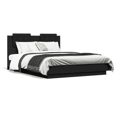 vidaXL Cadru de pat cu tăblie, negru, 135x190 cm, lemn prelucrat