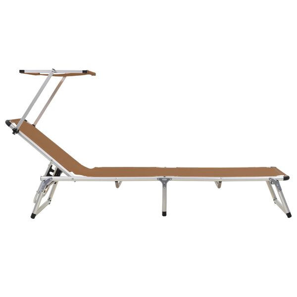 vidaXL Șezlonguri pliabile cu acoperiș 2 buc. maro, aluminiu&textilenă